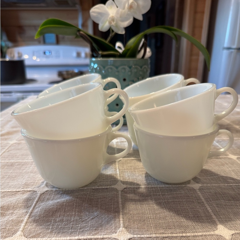 Like New Vintage 1970's Pyrex White Milk Glass Coffee / Tea Cups - Set of 8